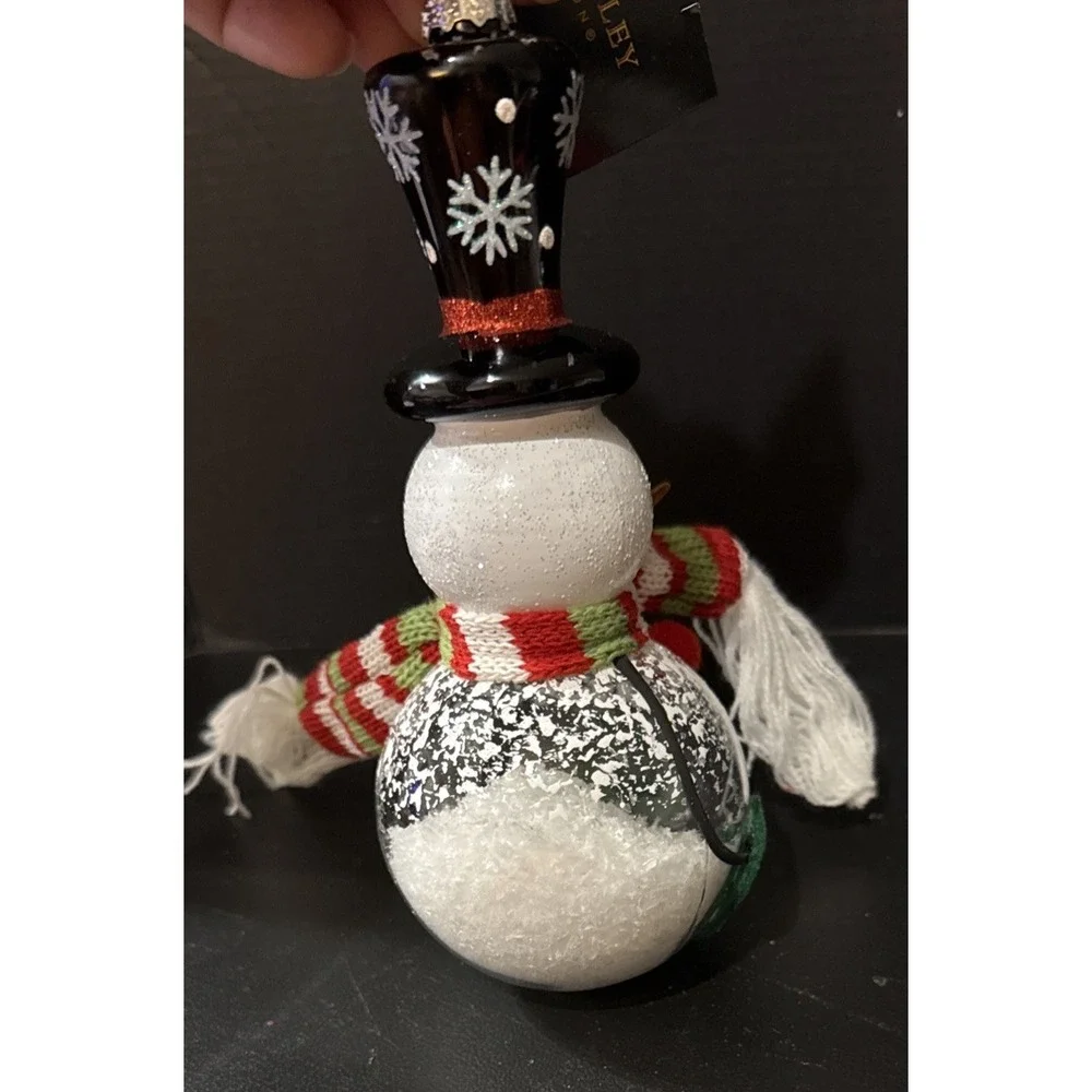 Robert Stanley Glass Snow Globe Snowman Black Hat Christmas Holiday Ornament NEW